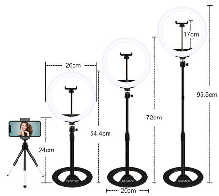DFGOTOP YY-A1DTEU Zestaw Lampa LED pierścieniowa do selfie na statywie ⌀25cm + tripod